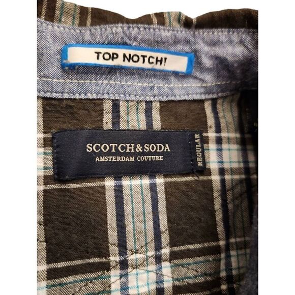 Scotch & Soda mens Med Plaid button up shirt. Regular fit green/brown longslv - Picture 10 of 11